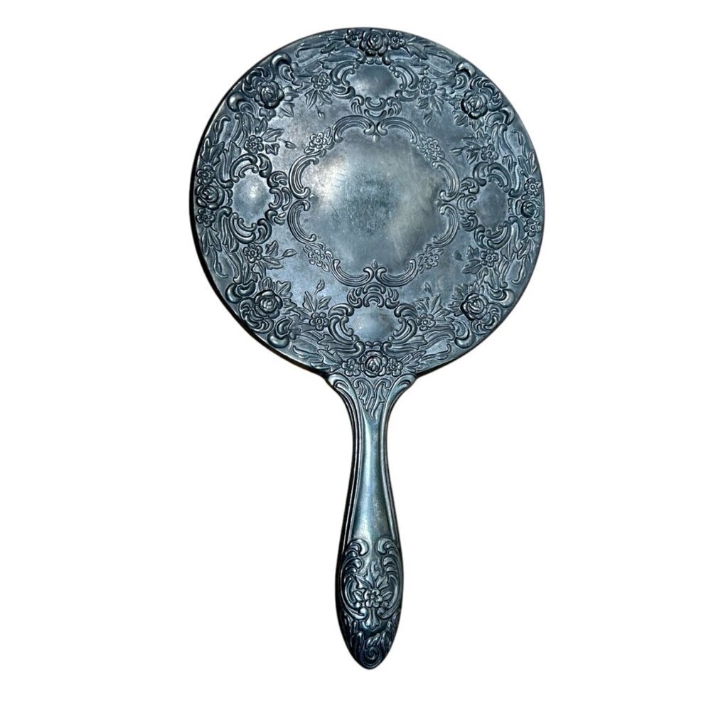 Vintage Handheld Mirror Boudoir Floral Collectible Heavy Cosplay Cottage